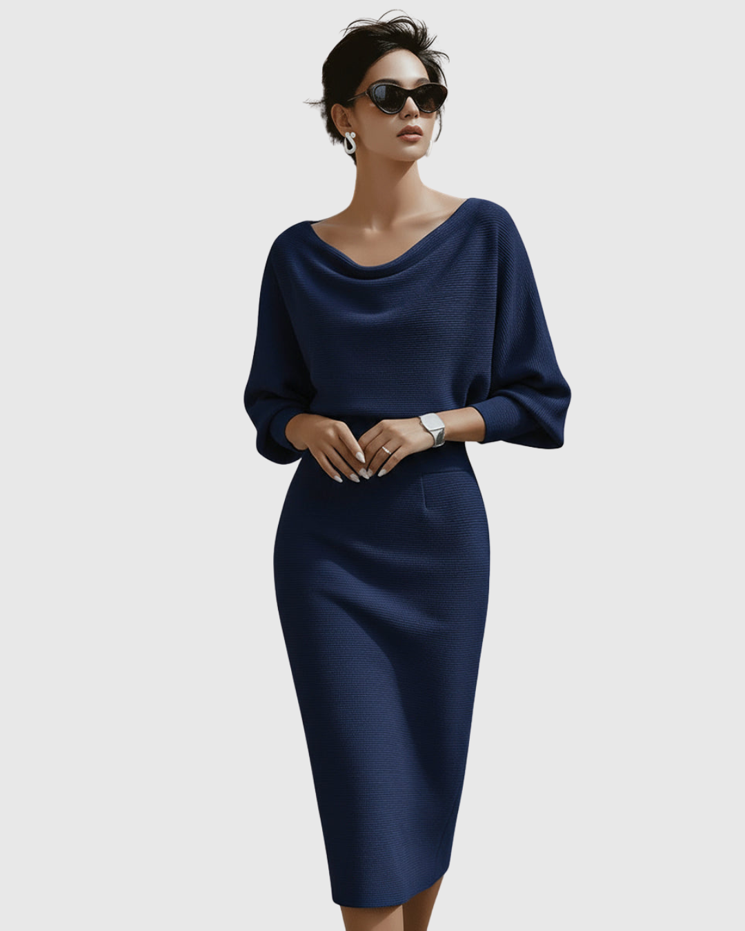 Off Shoulder Long Sleeve Ribbed Knit Bodycon Midi Dress
