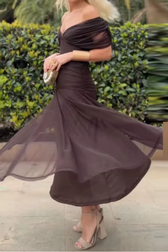 V-Neck Short Sleeve Chiffon Ruched Maxi Dress 15
