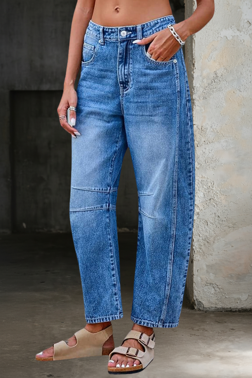 High Waist Barrel Leg Cropped Jeans