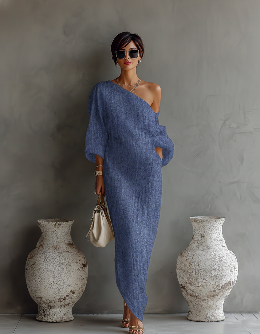 Off Shoulder Batwing Sleeve Crinkle Maxi Dress 3