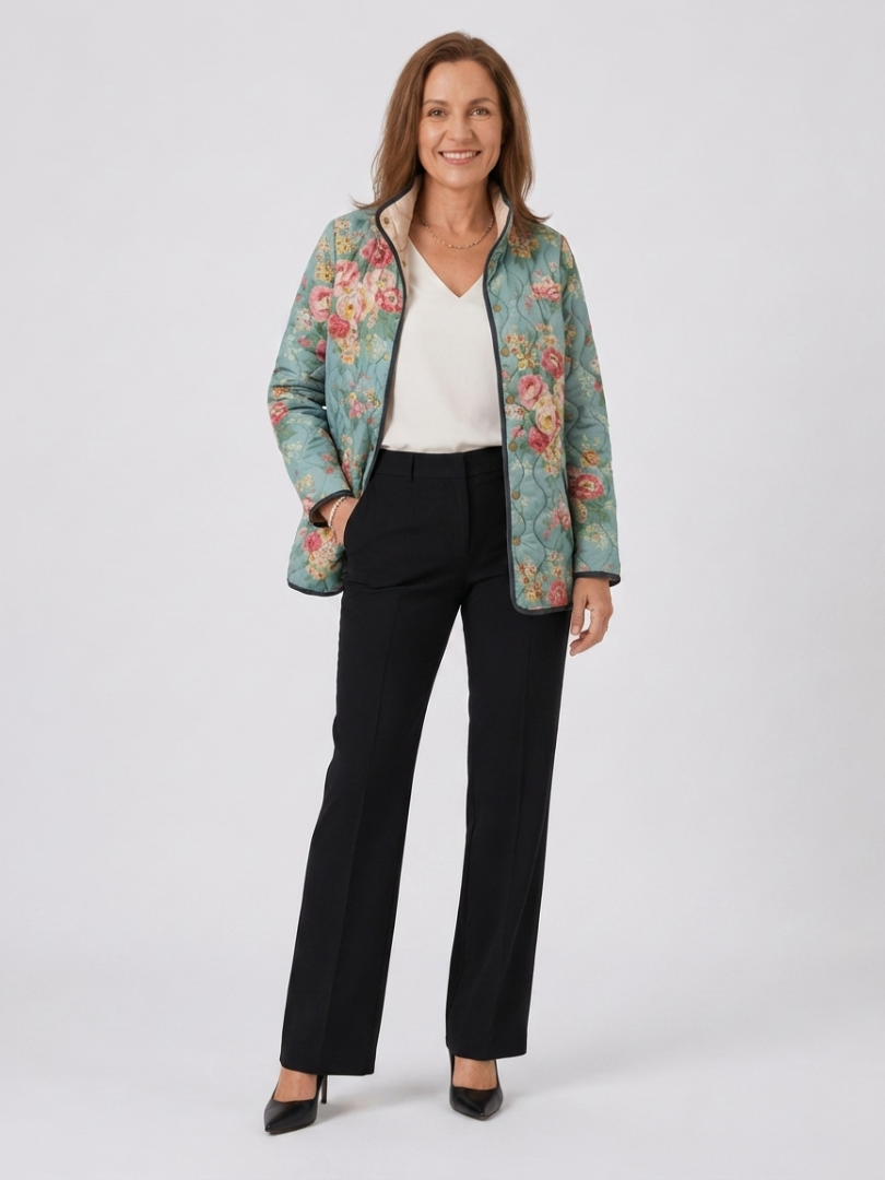 Floral Print Quilted Stand Collar Jacket
