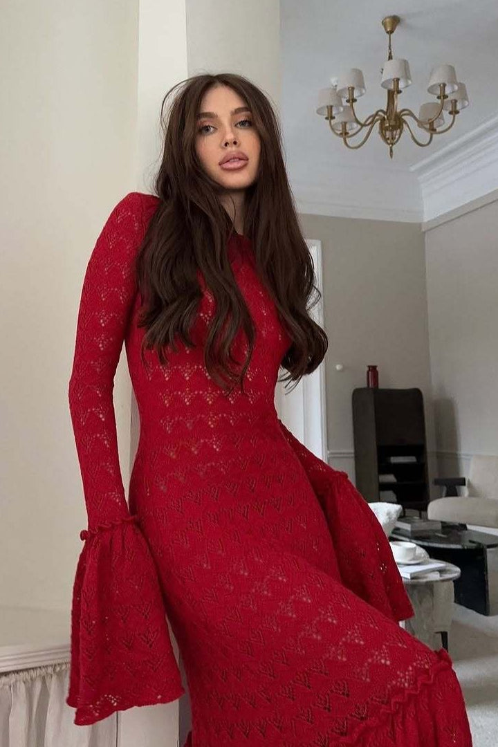 Ruffled Edition Panel Knit Maxi Sweater Dress