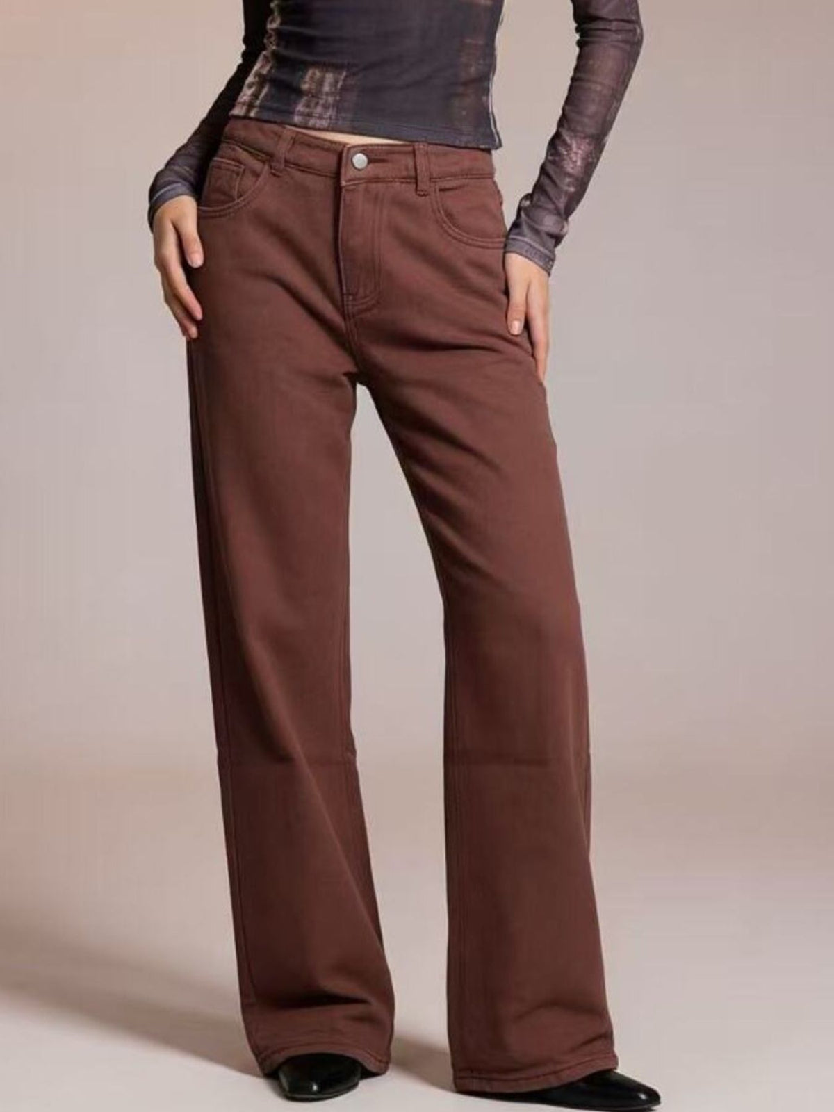 High Waist Five Pocket Full Length Wide Leg Jeans 12