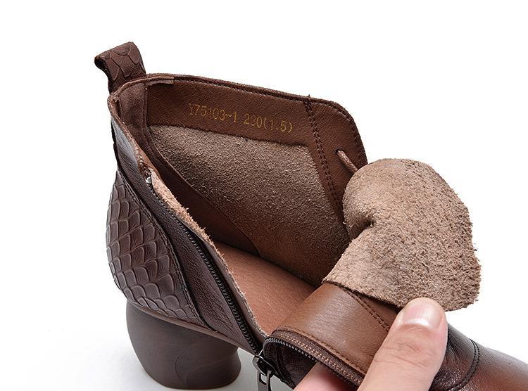 Genuine Leather 2021 New Ankle Shoes Women Boots Zip Round Toe Concise Retro Sewing Ladies Boots