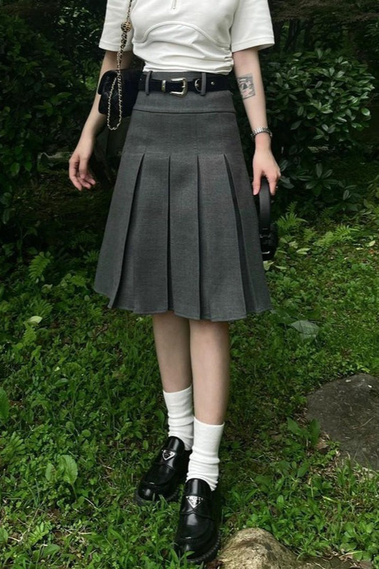 Pleated High Waist A Line Skirt