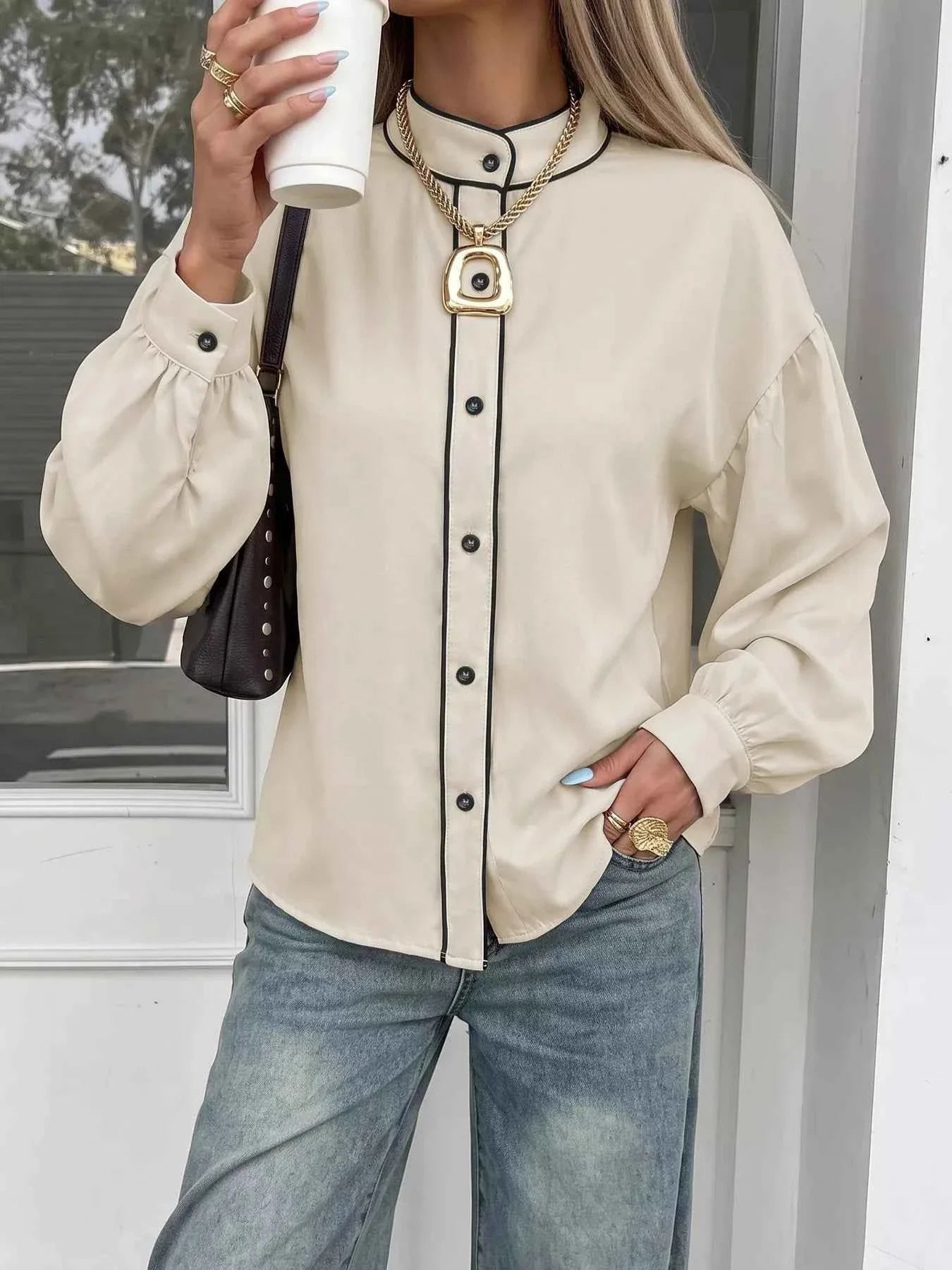 Contrast Trim Long Sleeve Shirt