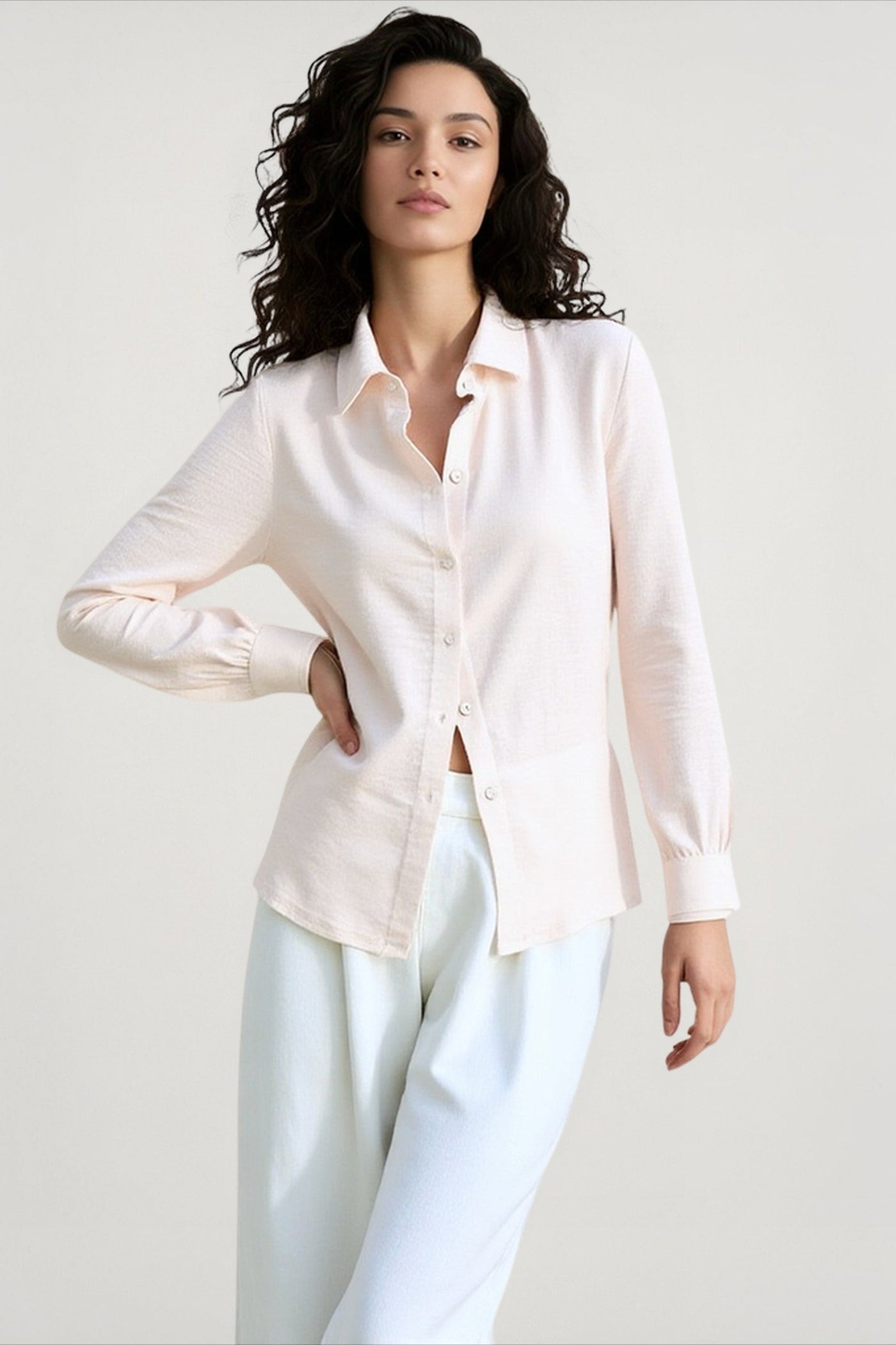 Linen Sheer Button Down Blouse