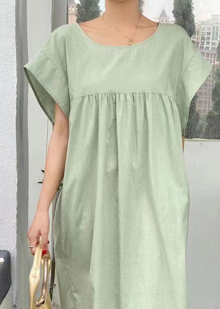 Linen Texture V-Neck Twist Front Cap Sleeve Pocket Oversized Midi Dress