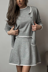 Loose Fit Tweed Cardigan Skirt Knit Set