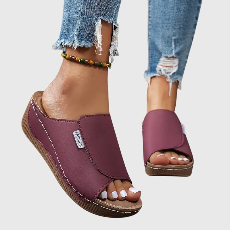 Open Toe Slip On Platform Wedge Sandals