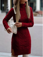 Cable Knit Turtleneck Long Sleeve Sweater Mini Dress 4