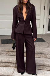 Office Casual Waist Cinched Blazer Pants Two Piece Set