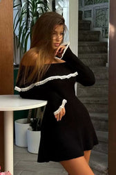 Lace-Trimmed Knit Off-Shoulder Mini Sweater Dress 3