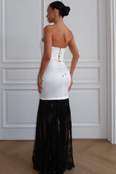 Strapless Lace Panel Backless Tie Maxi Lace Dress