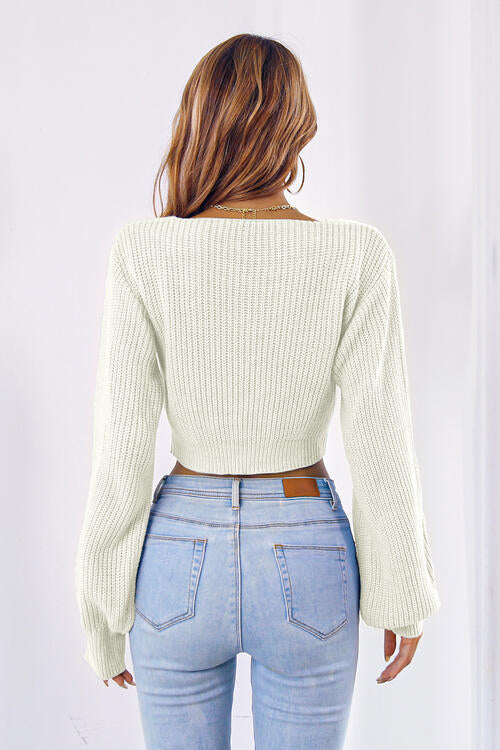Long Cropped V-Neck Arm Sweater