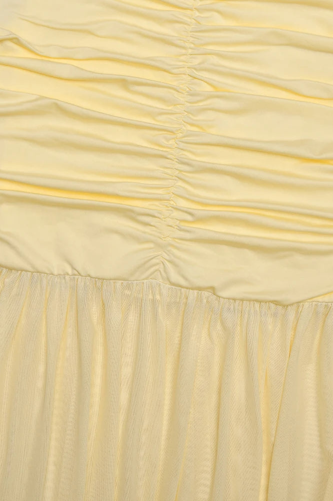 Patchwork V-Neck Ruched Backless Maxi Dress