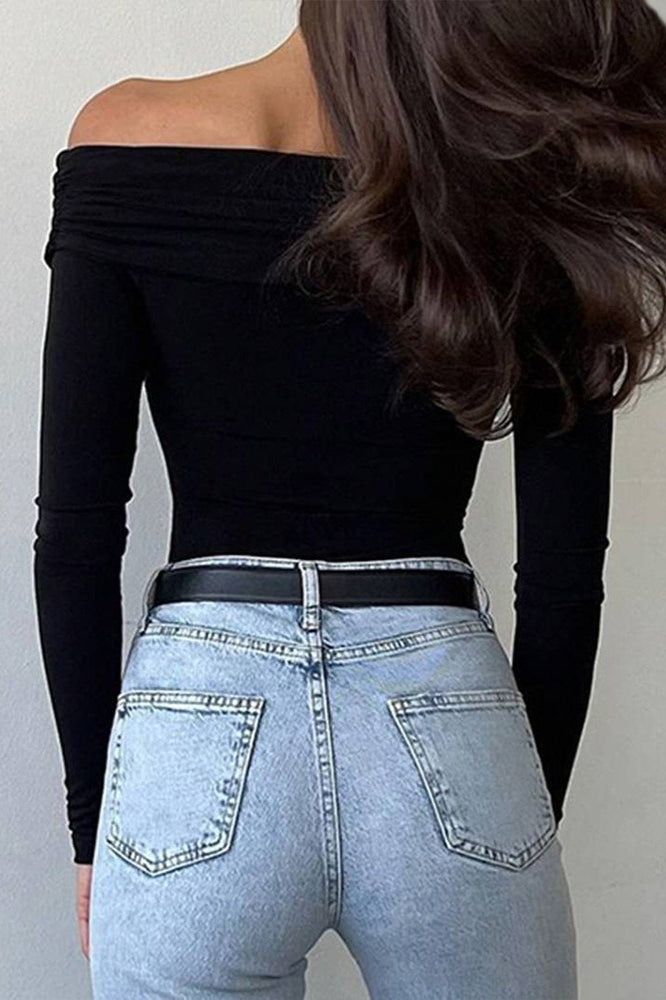 Elegant One Shoulder Long Sleeve Top