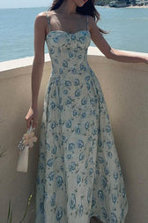 Waist Cinched Strap Maxi Floral Dress