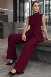Drape Sleeveless Shirt Elegant Two Piece Work Set