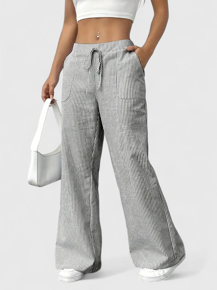 Striped High Waist Pocket Wide Leg Pants