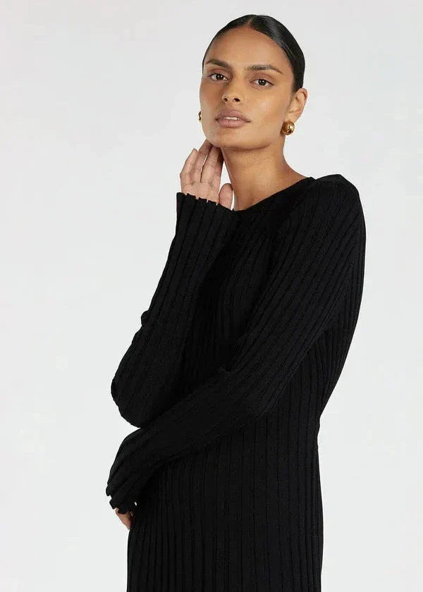 Pleated Parisian Ribbed Midi Dress