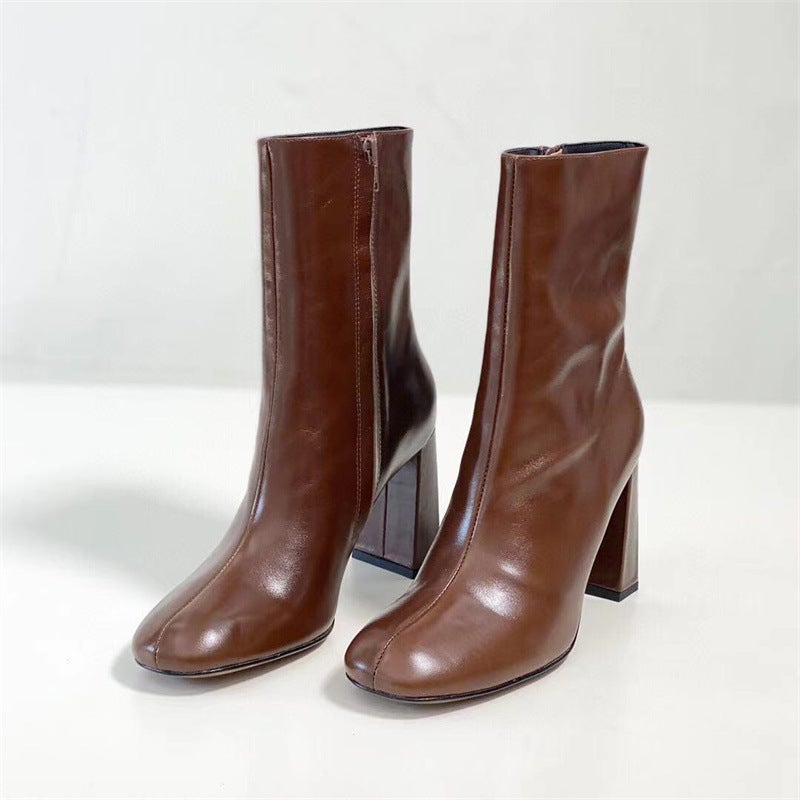 Classic Elegant Ankle Boots with 100% Sheepskin Lining High Heel Side Zipper Boots