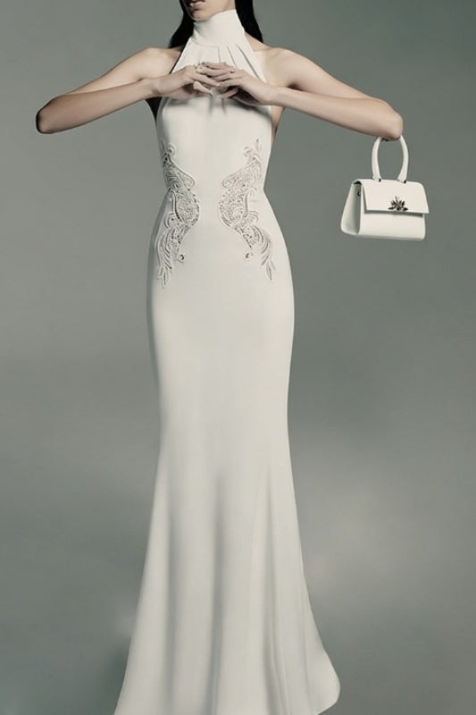 High Neck Lace Mermaid Reception Dress - View 3