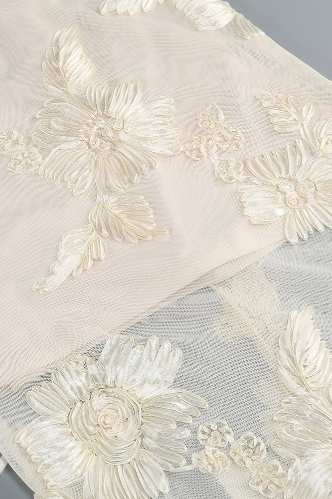 Strapless Floral Embroidered Mesh Mermaid Gown