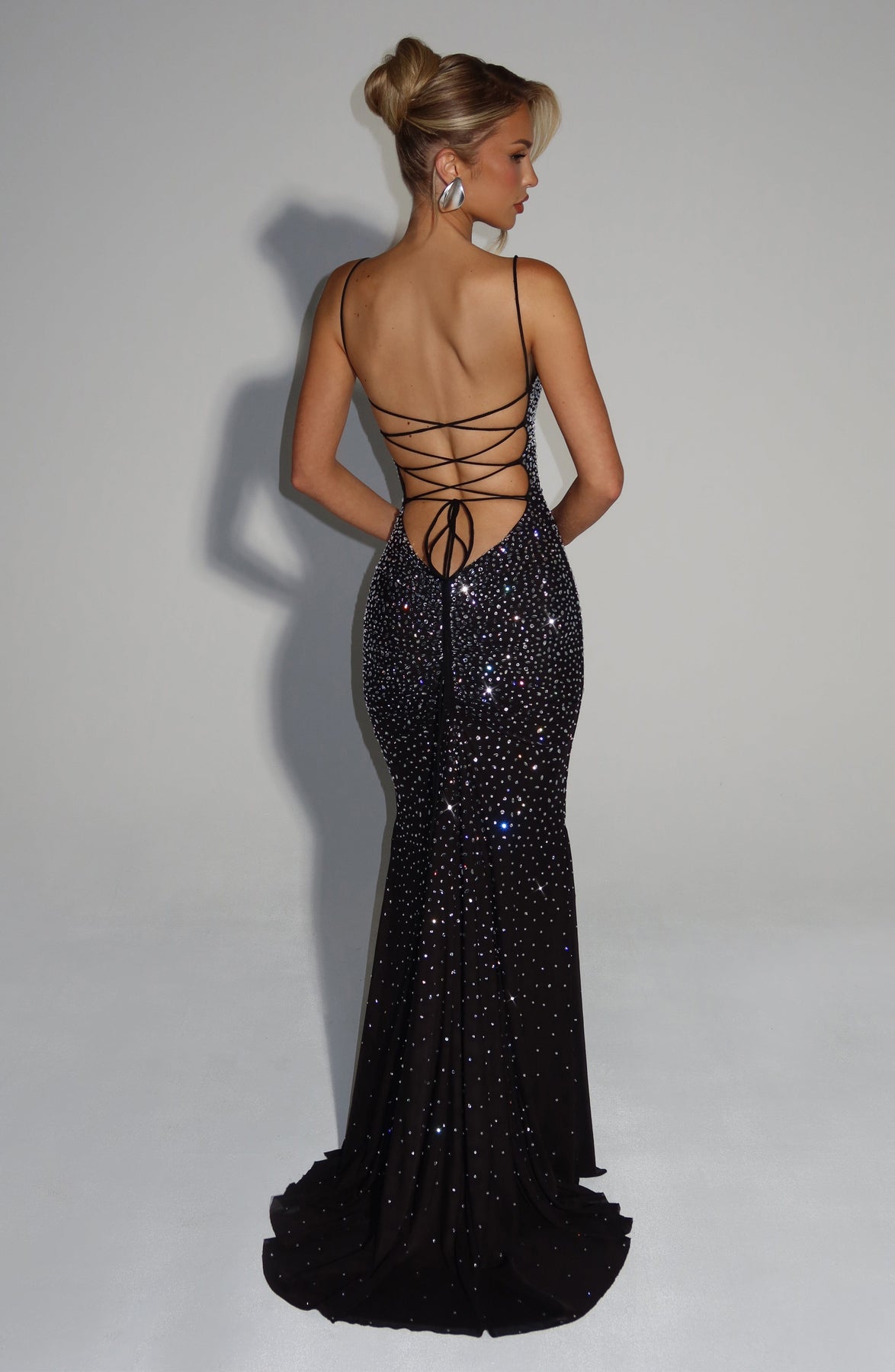 Rhinestone Embellished Spaghetti Strap Mermaid Maxi Gown 6