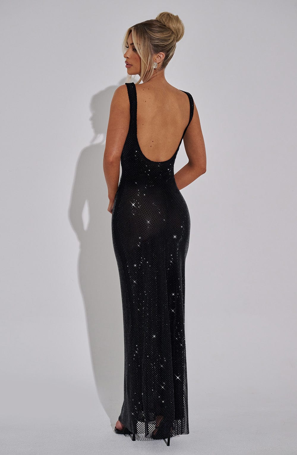 Rhinestone Fishnet Mesh Scoop Neck Tank Bodycon Maxi Dress 5