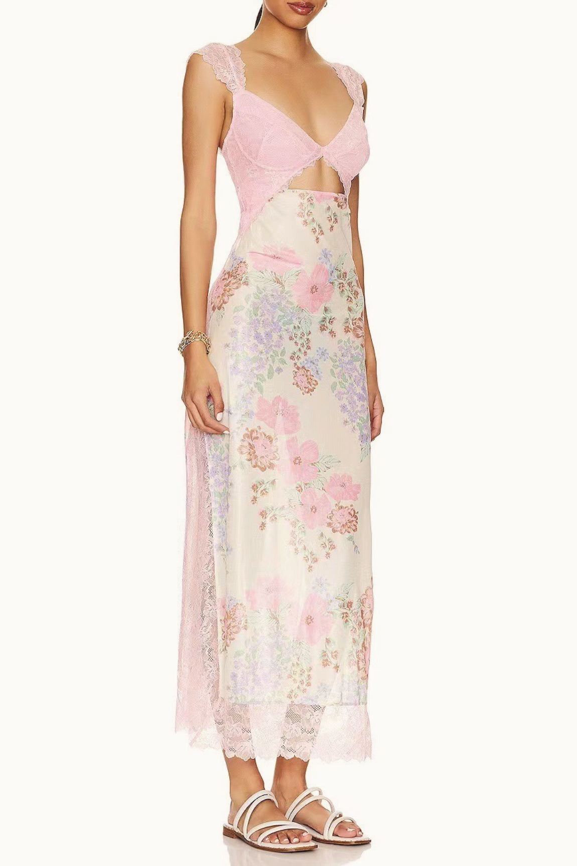 Lace Patchwork Strap Backless High Split Maxi Dress - View 9