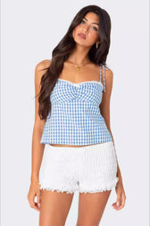 Plaid Halter Backless Cami Top