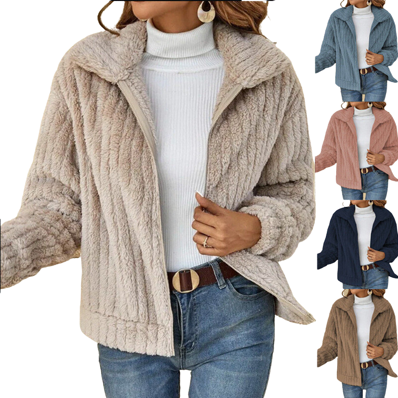 Fuzzy Fleece Lapel Collar Open Front Jacket