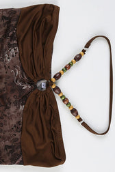 Vintage Asymmetric Printed Beaded Halter Top
