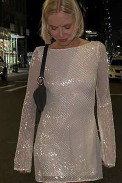 Sequin Long Sleeve Cowl Back Backless Mini Dress 4