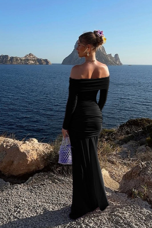 Off Shoulder Mesh Sleeve Maxi Dress 7
