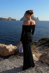 Off Shoulder Mesh Sleeve Maxi Dress 7