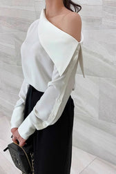 Off Shoulder Button Front Long Sleeve Top