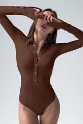 Collared Button Front Slim Long Sleeve Bodysuit
