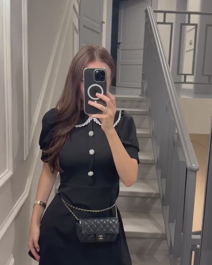 Eloise - Pearl Button Puff Sleeve Mini Dress - View 8