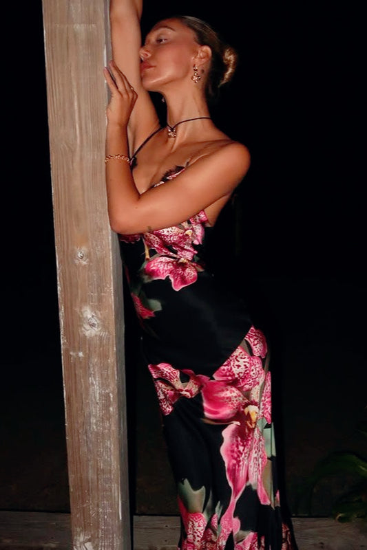 Deep V-Neck Floral Maxi Dress