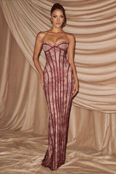 Strapless Lace Vertical Bodycon Maxi Lace Dress