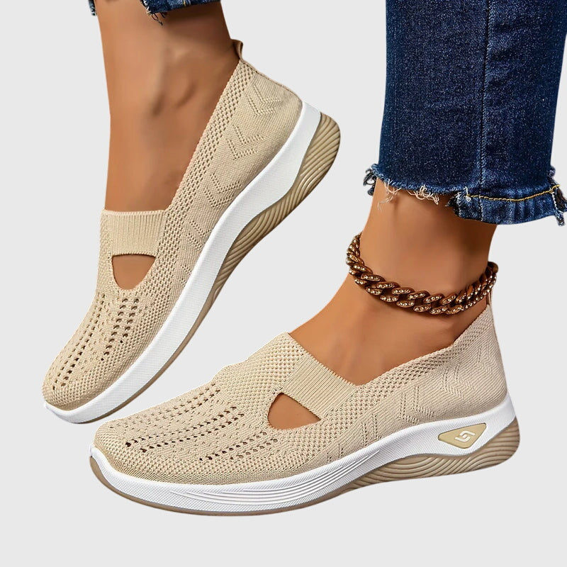 Cut Out Mesh Knit Slip On Wedge Sneakers