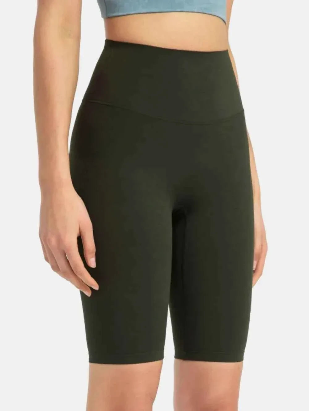 High Waist Wide Waistband Knee Length Active Biker Shorts 35