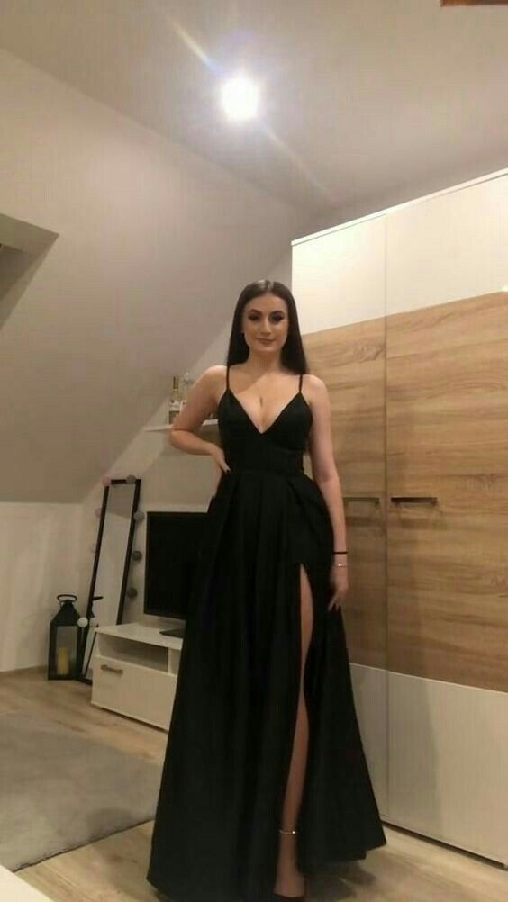 Black Prom Dresses Side Slit Evening Dresses