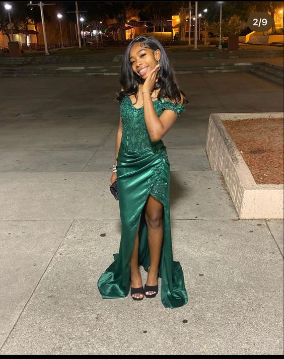 Off The Shoulder Green Prom Dresses Long Formal Dresses