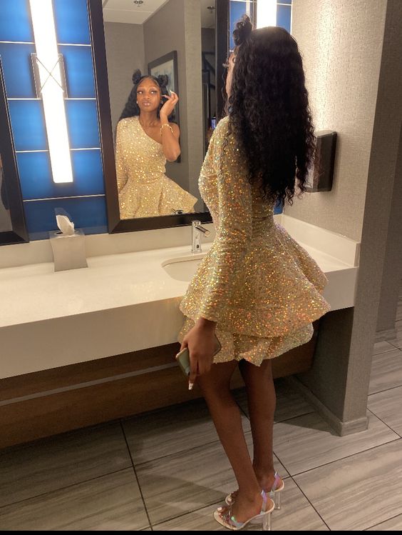 One Shoulder Party Gown Homecoming Dress Birthday Dress