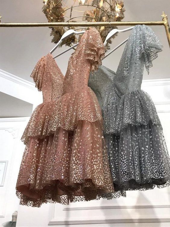 Cute tulle short cocktail dress,Shiny homecoming dresses