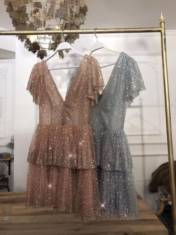 Cute tulle short cocktail dress,Shiny homecoming dresses