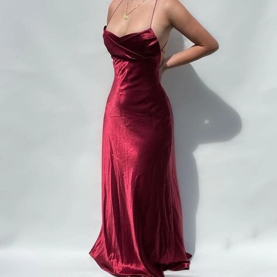 Dark red Satin Evening Dresses Long Prom Dress